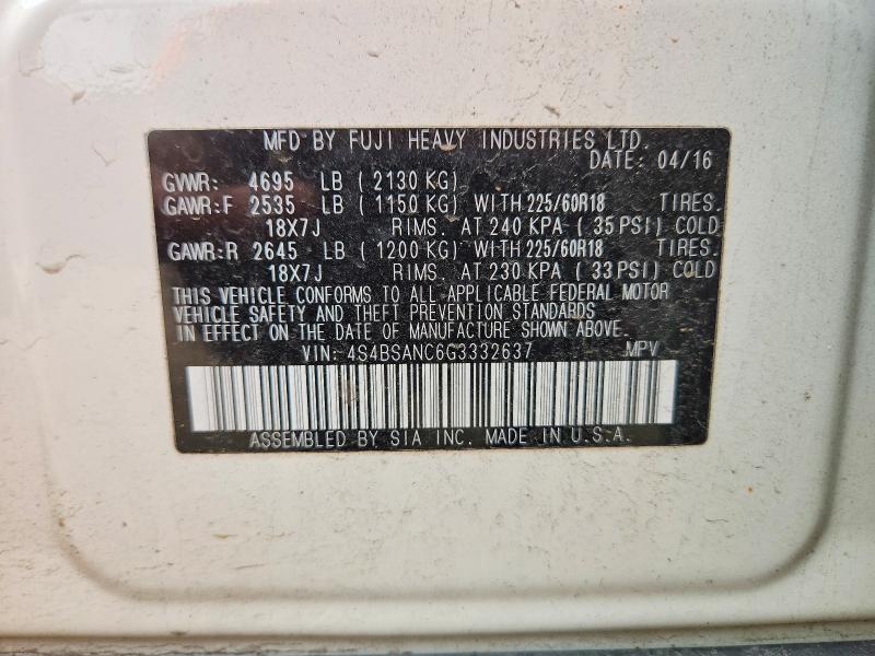 Auction sale of the 2016 Subaru Outback, vin: 4S4BSANC6G3332637, lot number: 54242536