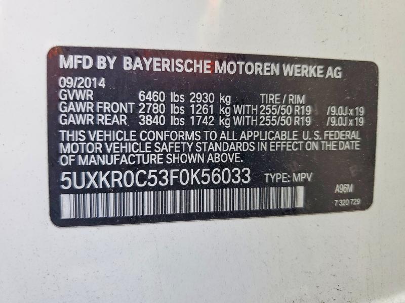 52459096 :رقم المزاد ، 5UXKR0C53F0K56033 vin ، 2015 Bmw X5 مزاد بيع