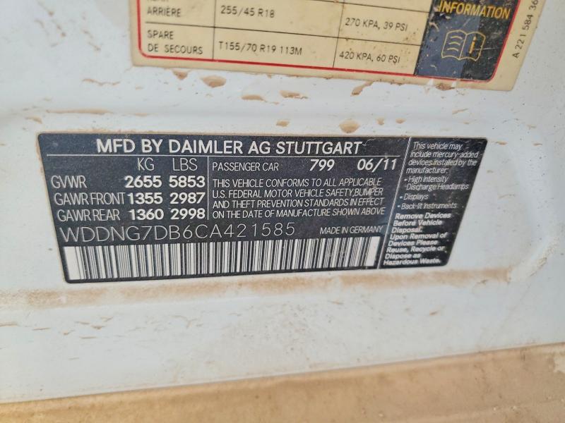 53543446 :رقم المزاد ، WDDNG7DB6CA421585 vin ، 2012 Mercedes-benz S مزاد بيع