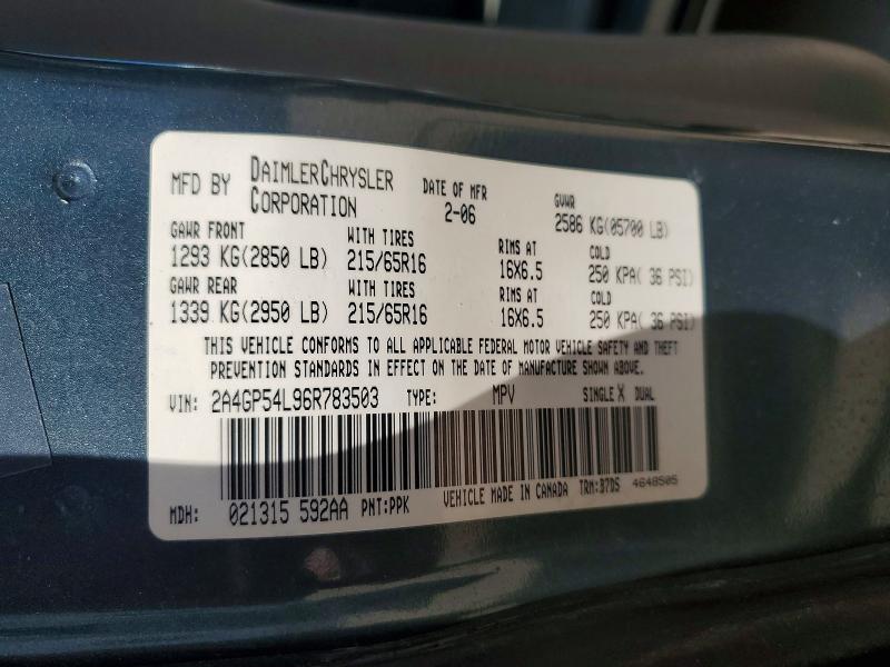 Продаж на аукціоні авто 2006 Chrysler Town & Country, vin: 2A4GP54L96R783503, номер лоту: 53754546