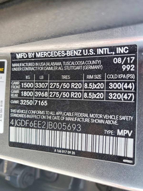 2018 Mercedes-benz Gls მანქანა იყიდება აუქციონზე, vin: 4JGDF6EE2JB005693, აუქციონის ნომერი: 54726706