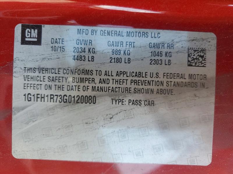 54998136 :رقم المزاد ، 1G1FH1R73G0120080 vin ، 2016 Chevrolet Camaro Ss مزاد بيع