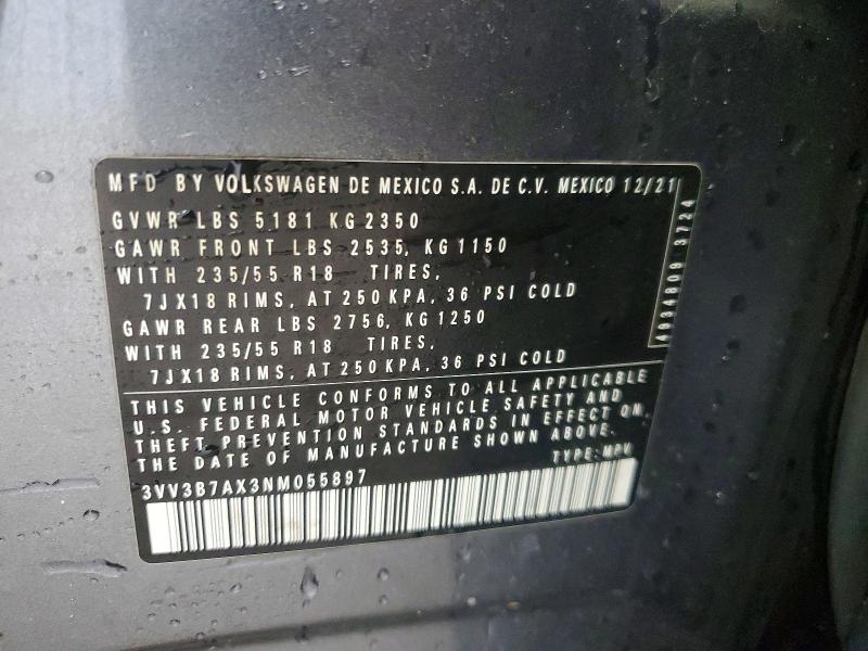 52480816 :رقم المزاد ، 3VV3B7AX3NM055897 vin ، 2022 Volkswagen Tiguan مزاد بيع