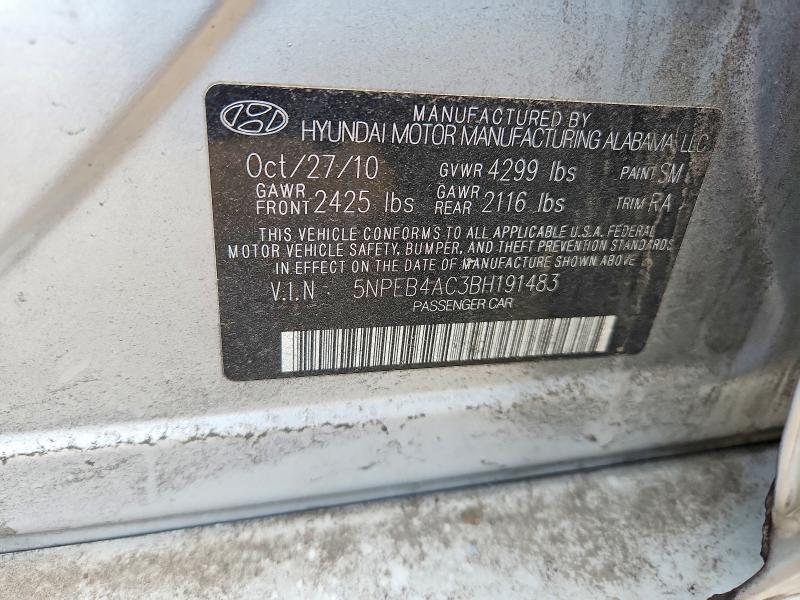 2011 Hyundai Sonata მანქანა იყიდება აუქციონზე, vin: 5NPEB4AC3BH191483, აუქციონის ნომერი: 52479556