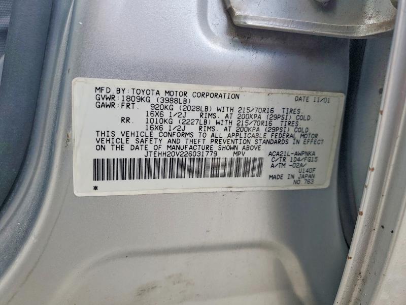 52625406 :رقم المزاد ، JTEHH20V226031779 vin ، 2002 Toyota Rav4 مزاد بيع