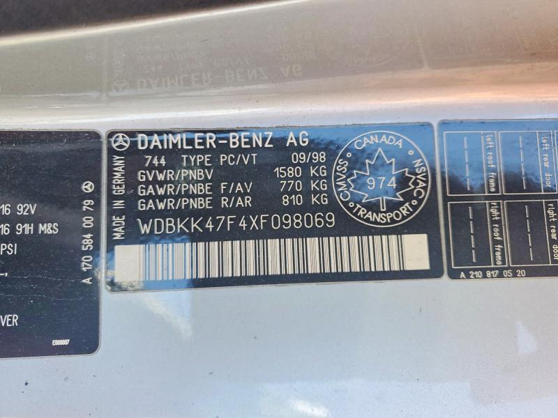 52551346 :رقم المزاد ، WDBKK47F4XF098069 vin ، 1999 Mercedes-benz Slk مزاد بيع