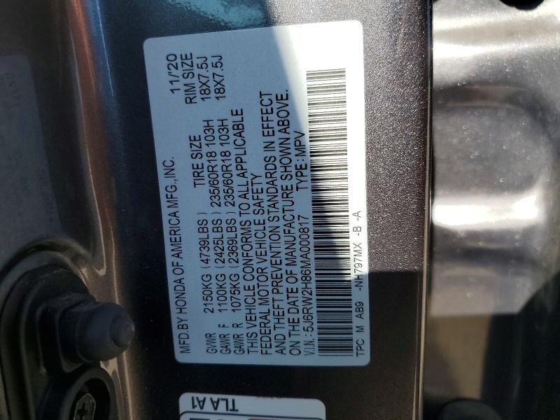 Aukcja sprzedaży 2021 Honda Cr-v, vin: 5J6RW2H86MA000817, numer aukcji: 53441456