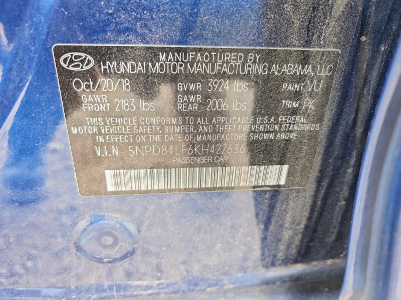 Продаж на аукціоні авто 2019 Hyundai Elantra, vin: 5NPD84LF6KH422636, номер лоту: 53402166
