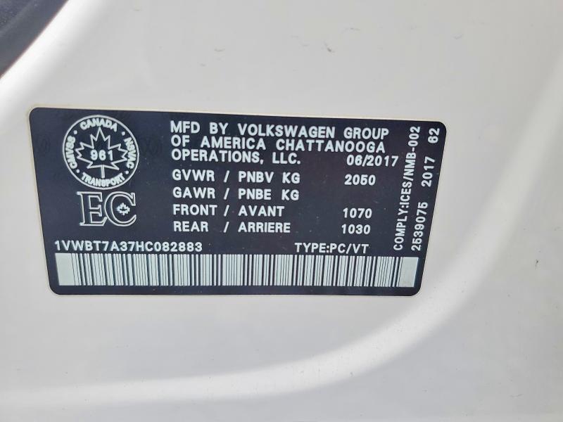 Продажа на аукционе авто 2017 Volkswagen Passat, vin: 1VWBT7A37HC082883, номер лота: 54662676