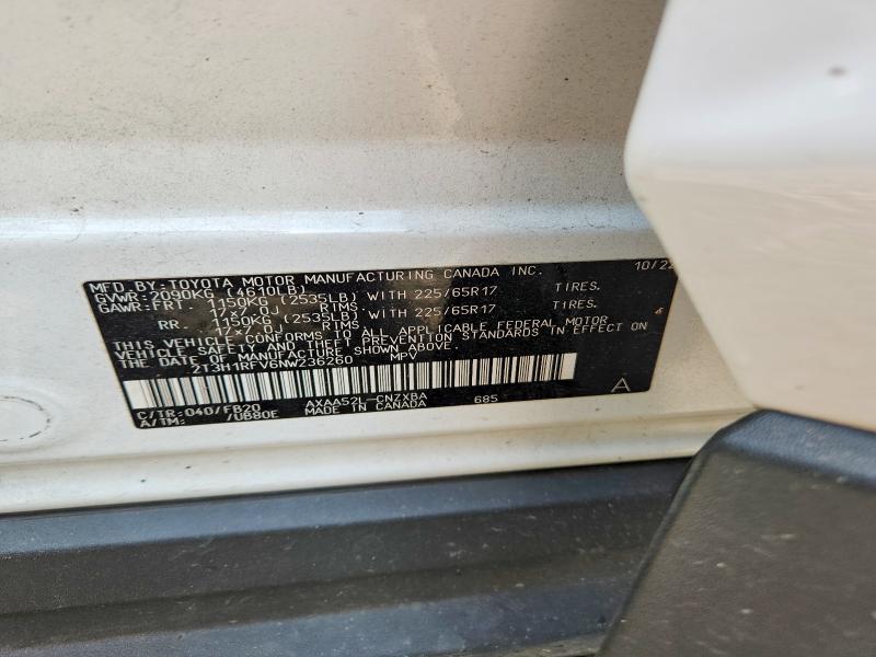 54802636 :رقم المزاد ، 2T3H1RFV6NW236260 vin ، 2022 Toyota Rav4 مزاد بيع
