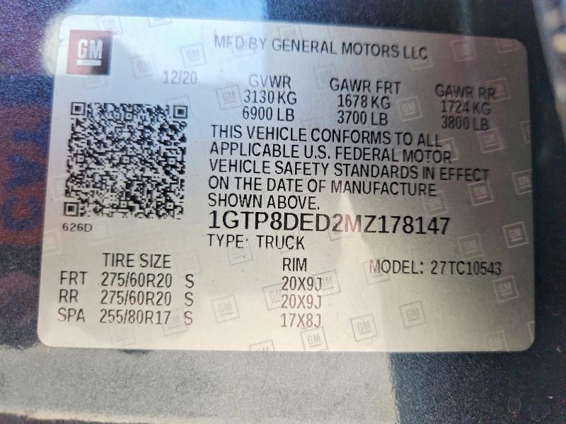 53263986 :رقم المزاد ، 1GTP8DED2MZ178147 vin ، 2021 Gmc Sierra مزاد بيع