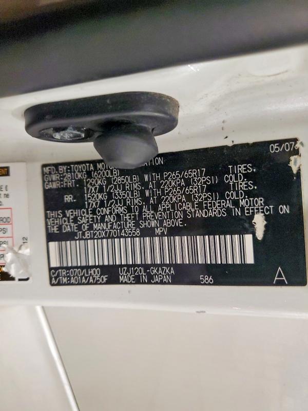 Продажа на аукционе авто 2007 Lexus Gx, vin: JTJBT20X770143558, номер лота: 53367076