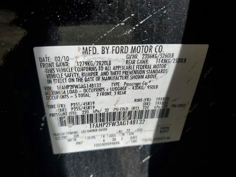 Продажа на аукционе авто 2010 Ford Taurus, vin: 1FAHP2FW3AG148132, номер лота: 52578426