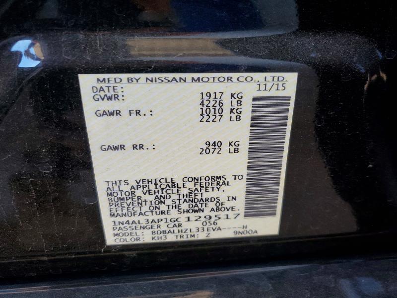 Aukcja sprzedaży 2016 Nissan Altima, vin: 1N4AL3AP1GC129517, numer aukcji: 54720116