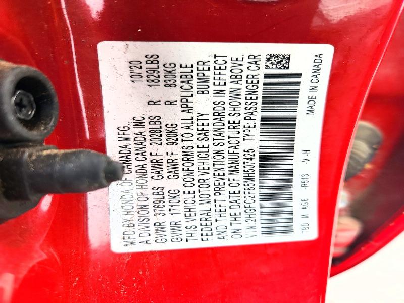 Aukcja sprzedaży 2021 Honda Civic, vin: 2HGFC2F85MH507425, numer aukcji: 52235216