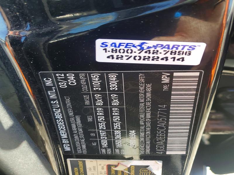Продажа на аукционе авто 2012 Mercedes-benz Ml, vin: 4JGDA2EB5CA057714, номер лота: 52970916