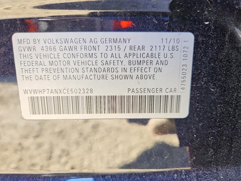 Aukcja sprzedaży 2012 Volkswagen Cc, vin: WVWHP7ANXCE502328, numer aukcji: 51855576