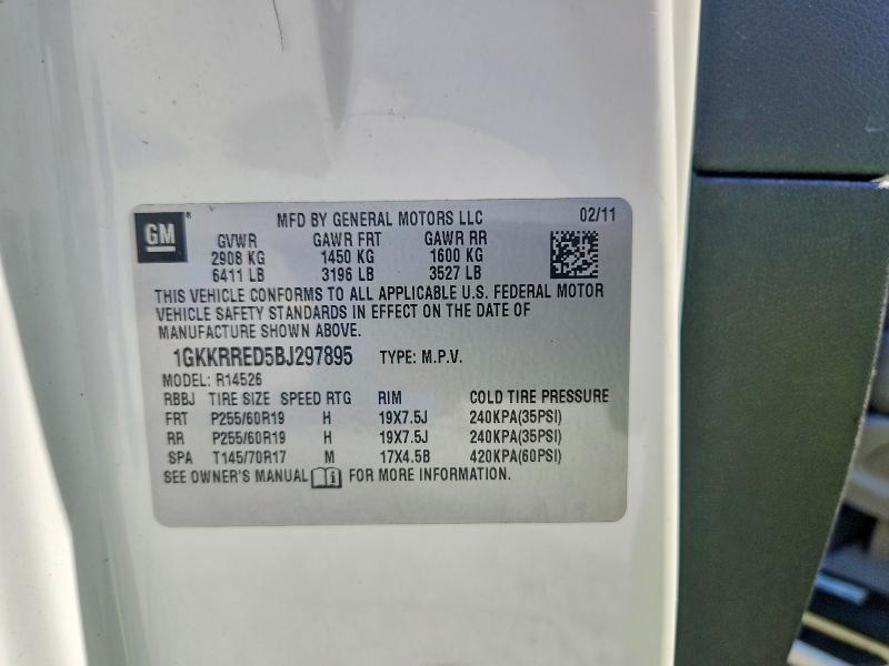 Aukcja sprzedaży 2011 Gmc Acadia, vin: 1GKKRRED5BJ297895, numer aukcji: 52477936