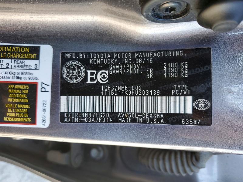 Продаж на аукціоні авто 2017 Toyota Camry Hybrid, vin: 4T1BD1FK9HU203139, номер лоту: 51068066