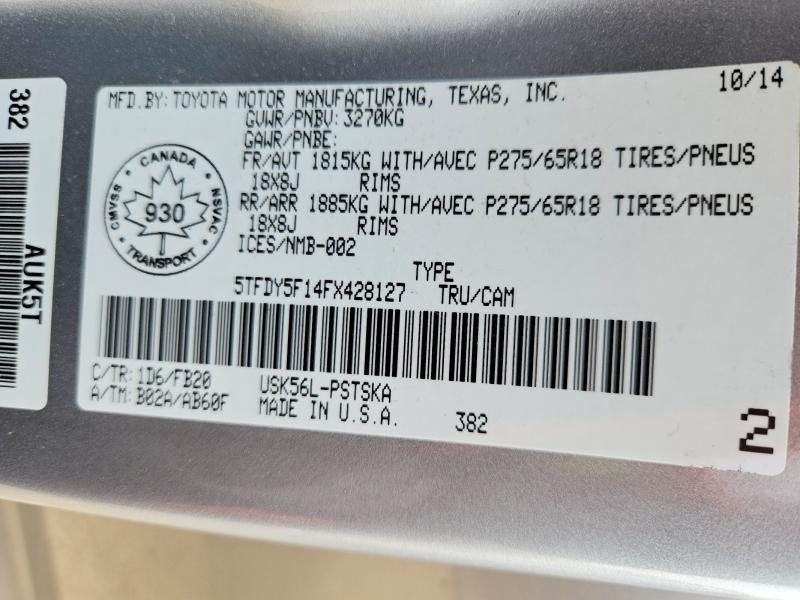 Продаж на аукціоні авто 2015 Toyota Tundra, vin: 5TFDY5F14FX428127, номер лоту: 52787406
