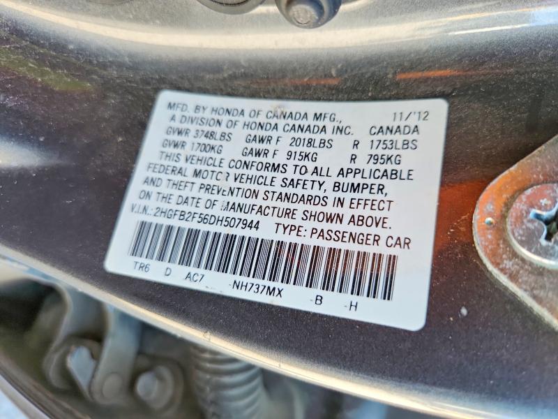 54892376 :رقم المزاد ، 2HGFB2F56DH507944 vin ، 2013 Honda Civic مزاد بيع