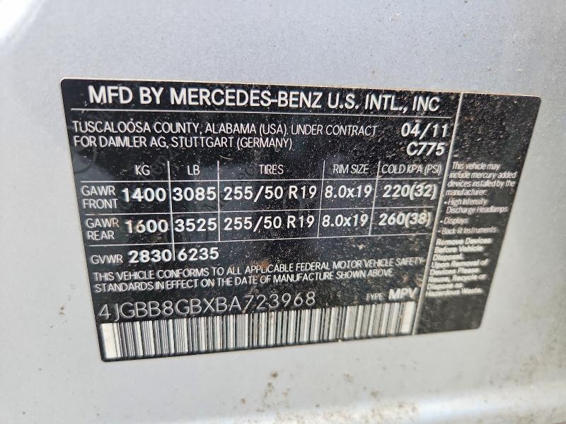 54916796 :رقم المزاد ، 4JGBB8GBXBA723968 vin ، 2011 Mercedes-benz M-class مزاد بيع