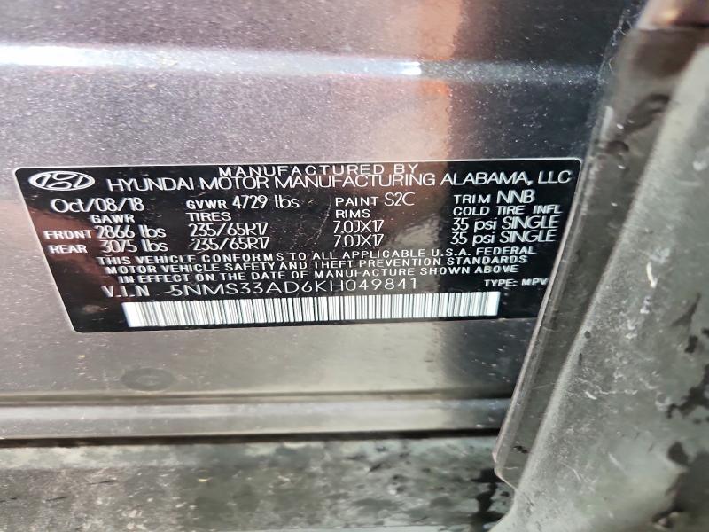 Продаж на аукціоні авто 2019 Hyundai Santa Fe, vin: 5NMS33AD6KH049841, номер лоту: 53342966