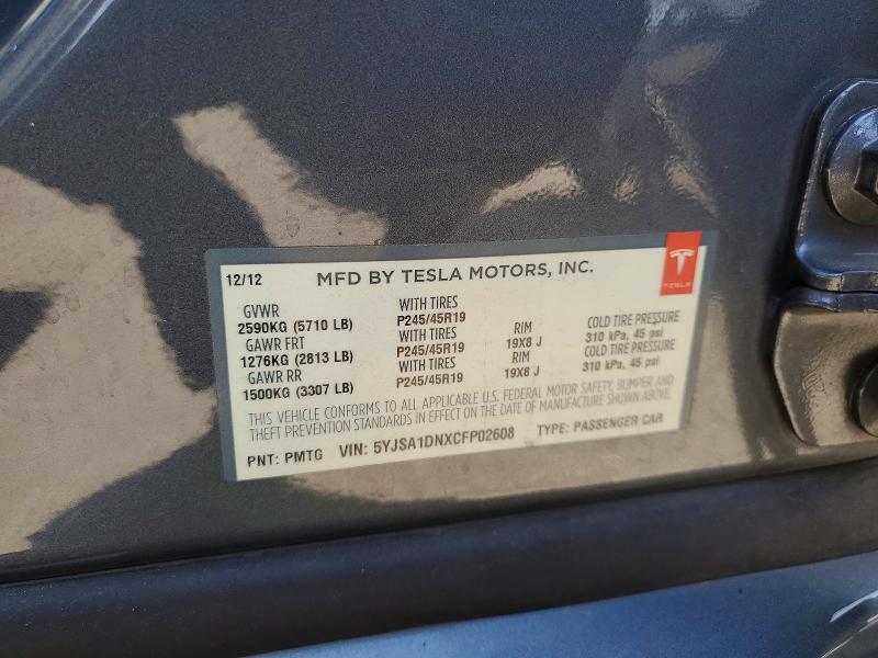 54330856 :رقم المزاد ، 5YJSA1DNXCFP02608 vin ، 2012 Tesla Model S مزاد بيع