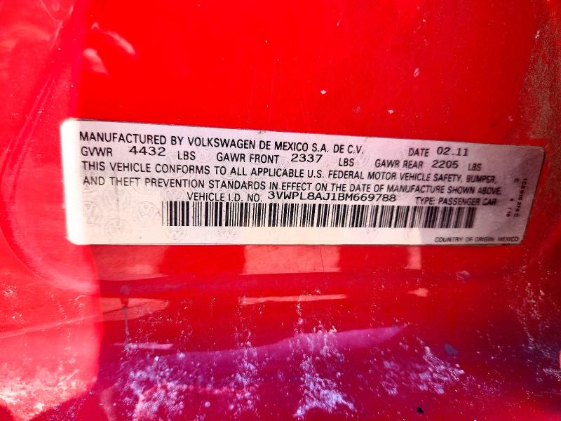 51552726 :رقم المزاد ، 3VWPL8AJ1BM669788 vin ، 2011 Volkswagen Jetta مزاد بيع