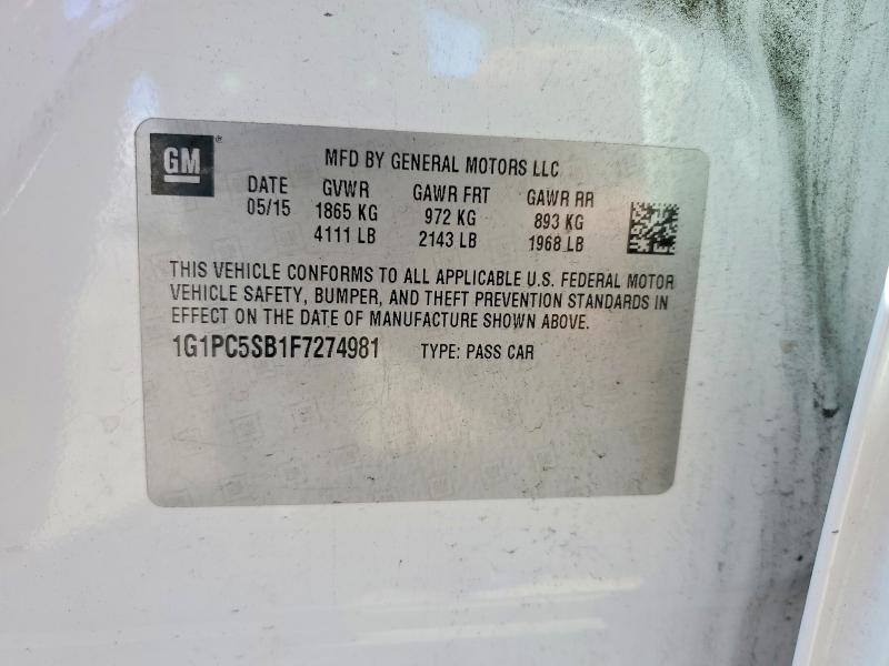 Продажа на аукционе авто 2015 Chevrolet Cruze, vin: 1G1PC5SB1F7274981, номер лота: 55211276