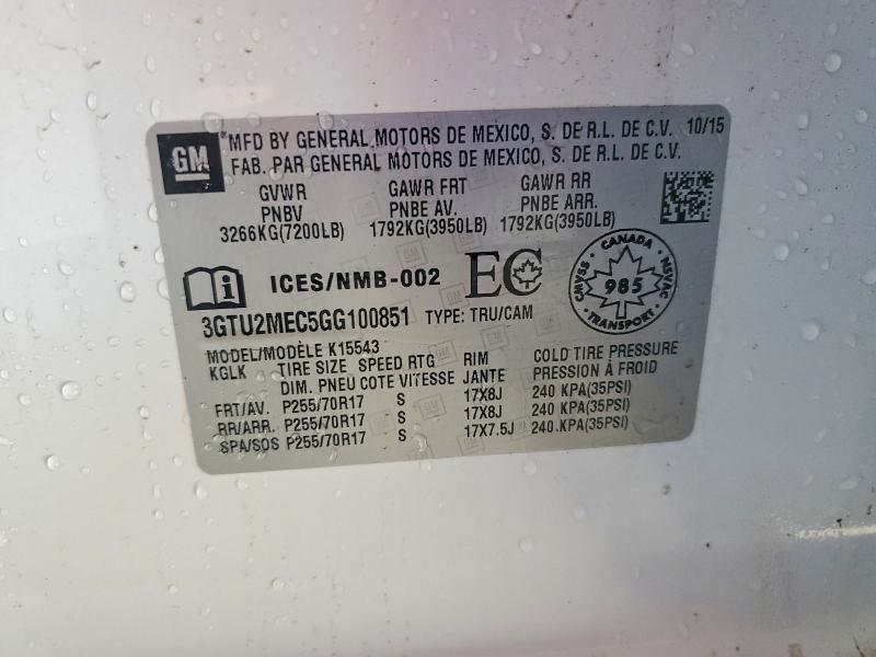 2016 Gmc Sierra მანქანა იყიდება აუქციონზე, vin: 3GTU2MEC5GG100851, აუქციონის ნომერი: 52232526