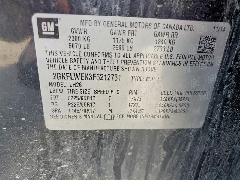 Aukcja sprzedaży 2015 Gmc Terrain, vin: 2GKFLWEK3F6212751, numer aukcji: 55008876