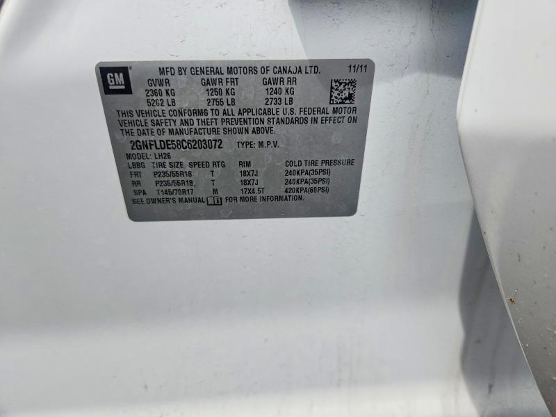 55002726 :رقم المزاد ، 2GNFLDE58C6203072 vin ، 2012 Chevrolet Equinox مزاد بيع