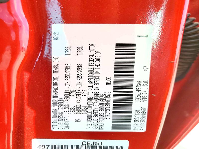 Aukcja sprzedaży 2021 Toyota Tundra, vin: 5TFDY5F12MX031576, numer aukcji: 55562346
