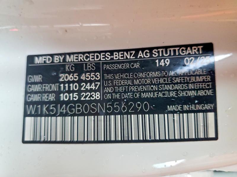 2025 Mercedes-benz Cla მანქანა იყიდება აუქციონზე, vin: W1K5J4GB0SN556290, აუქციონის ნომერი: 52290916