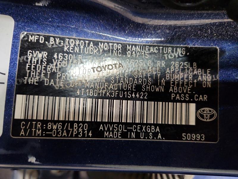 Продаж на аукціоні авто 2015 Toyota Camry Hybrid, vin: 4T1BD1FK3FU154422, номер лоту: 53592146