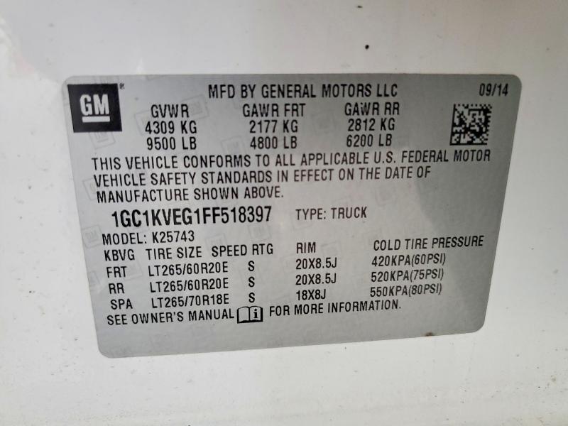 54651976 :رقم المزاد ، 1GC1KVEG1FF518397 vin ، 2015 Chevrolet Silverado مزاد بيع