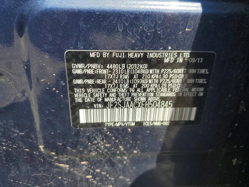 Aukcja sprzedaży 2014 Subaru Forester, vin: JF2SJAACXEH504845, numer aukcji: 54613506