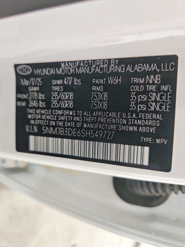 Aukcja sprzedaży 2025 Hyundai Tucson, vin: 5NMJB3DE6SH549727, numer aukcji: 52579836
