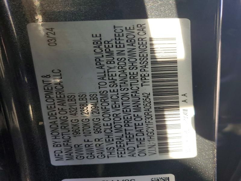 Продаж на аукціоні авто 2024 Honda Accord, vin: 1HGCY1F30RA052542, номер лоту: 52288776
