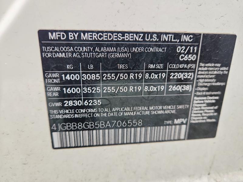 Продаж на аукціоні авто 2011 Mercedes-benz Ml, vin: 4JGBB8GB5BA706558, номер лоту: 52854196