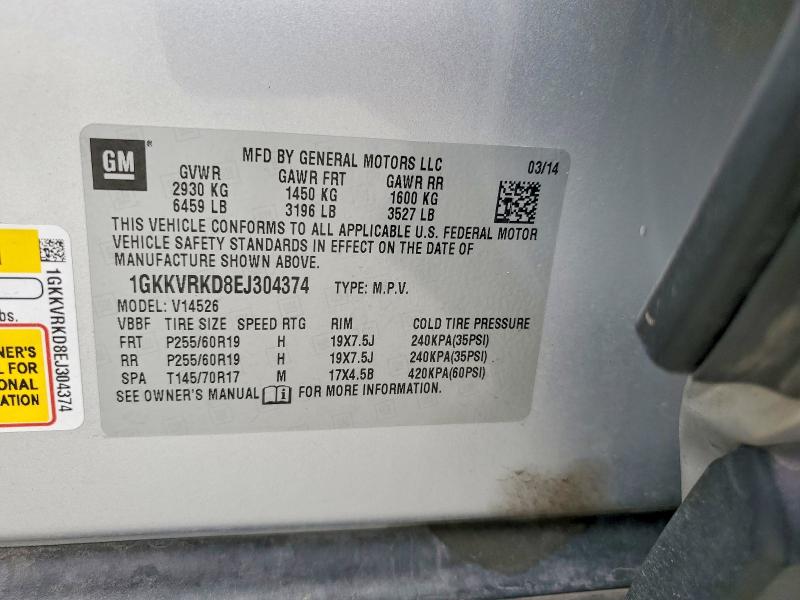 Aukcja sprzedaży 2014 Gmc Acadia, vin: 1GKKVRKD8EJ304374, numer aukcji: 54851416