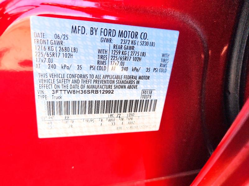 53252726 :رقم المزاد ، 3FTTW8H36SRB12992 vin ، 2025 Ford Maverick مزاد بيع