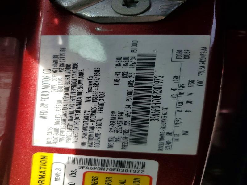 2015 Ford Fusion მანქანა იყიდება აუქციონზე, vin: 3FA6P0H70FR301972, აუქციონის ნომერი: 53714986