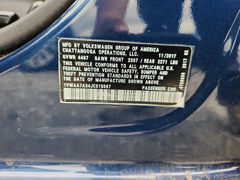 54397286 :رقم المزاد ، 1VWAA7A34JC015567 vin ، 2018 Volkswagen Passat مزاد بيع