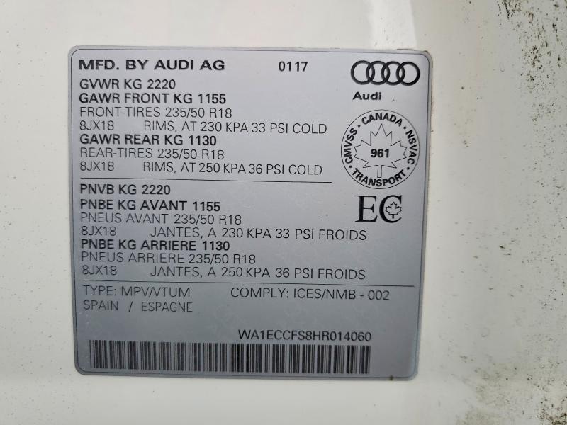 53546196 :رقم المزاد ، WA1ECCFS8HR014060 vin ، 2017 Audi Q3 مزاد بيع
