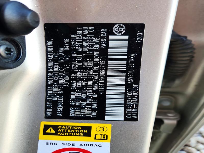 Aukcja sprzedaży 2016 Toyota Camry, vin: 4T4BF1FK0GR571501, numer aukcji: 52496906