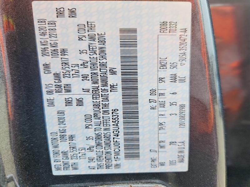Aukcja sprzedaży 2016 Ford Escape, vin: 1FMCU0F74GUA55376, numer aukcji: 54699766