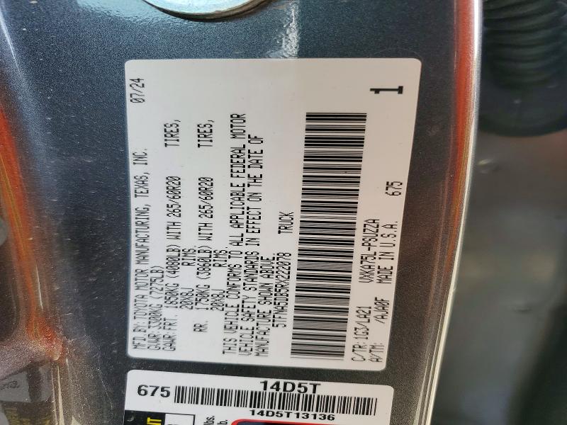 Продаж на аукціоні авто 2024 Toyota Tundra, vin: 5TFNA5DB5RX222078, номер лоту: 54872096