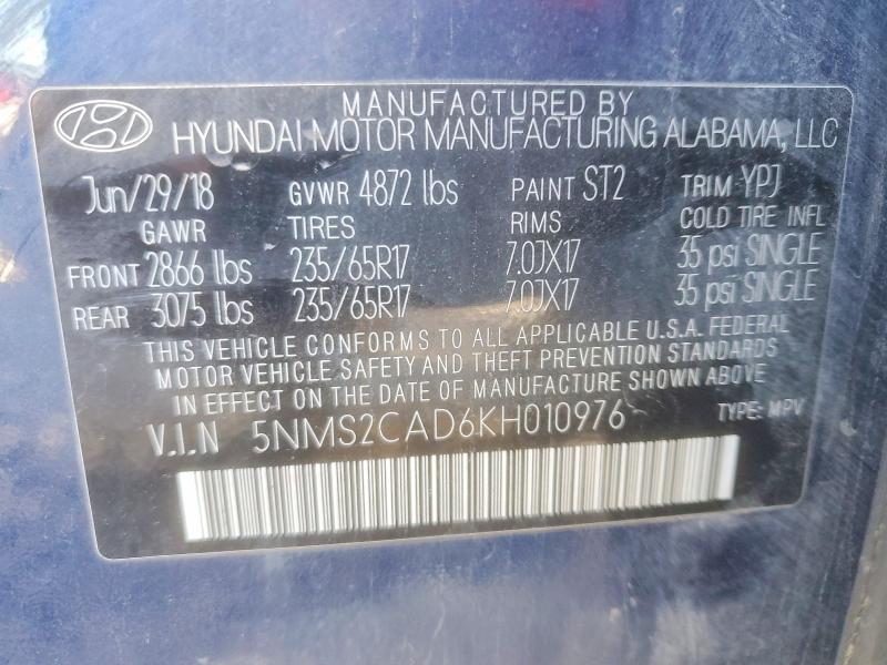 Продаж на аукціоні авто 2019 Hyundai Santa Fe, vin: 5NMS2CAD6KH010976, номер лоту: 53343586